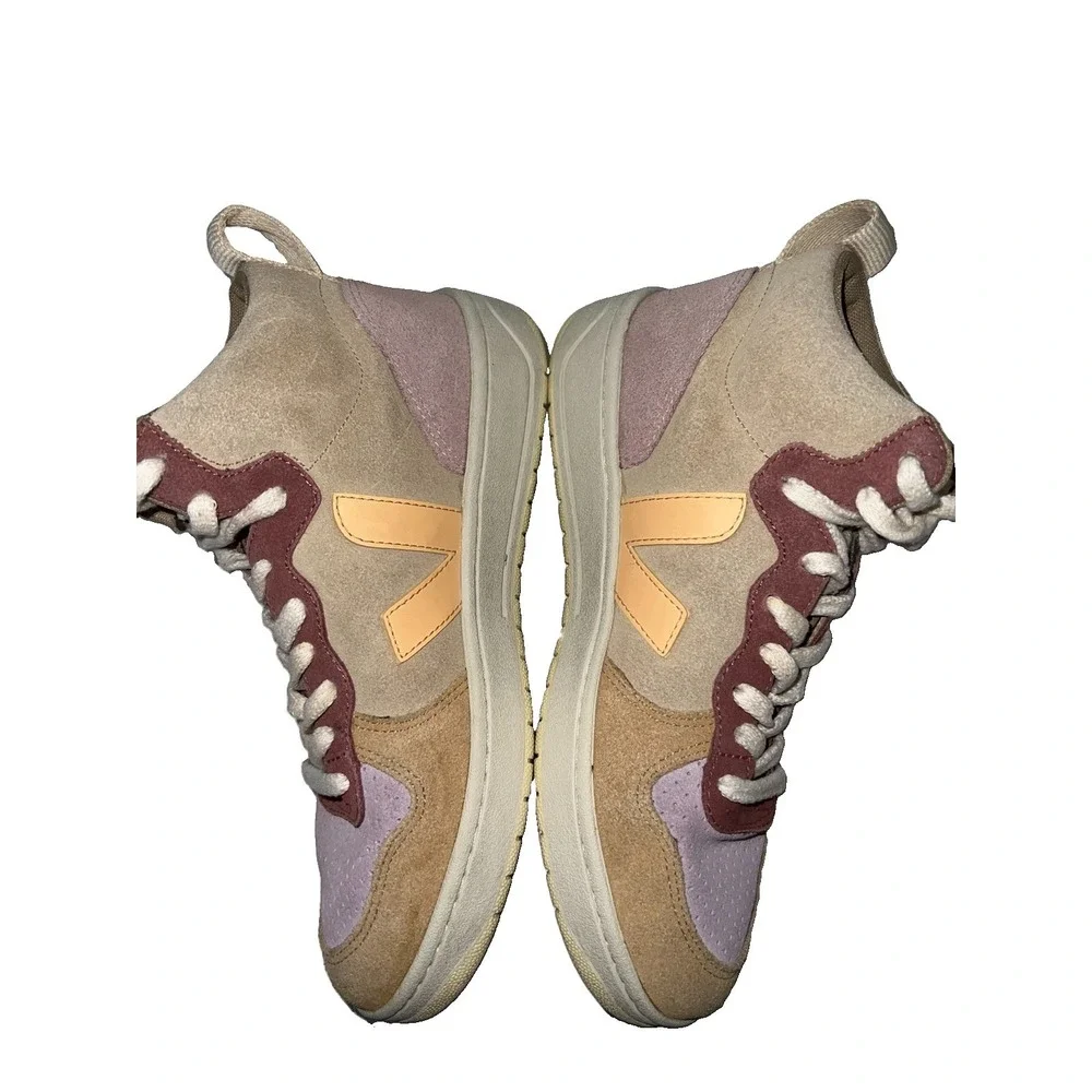 Veja V-15 Multico Peach Suede Leather Lace Up High Top Women's Size 6(8-b18)